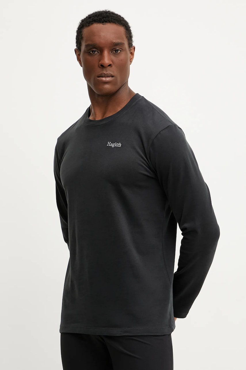 Haglöfs longsleeve barbati, culoarea negru, neted, 607660