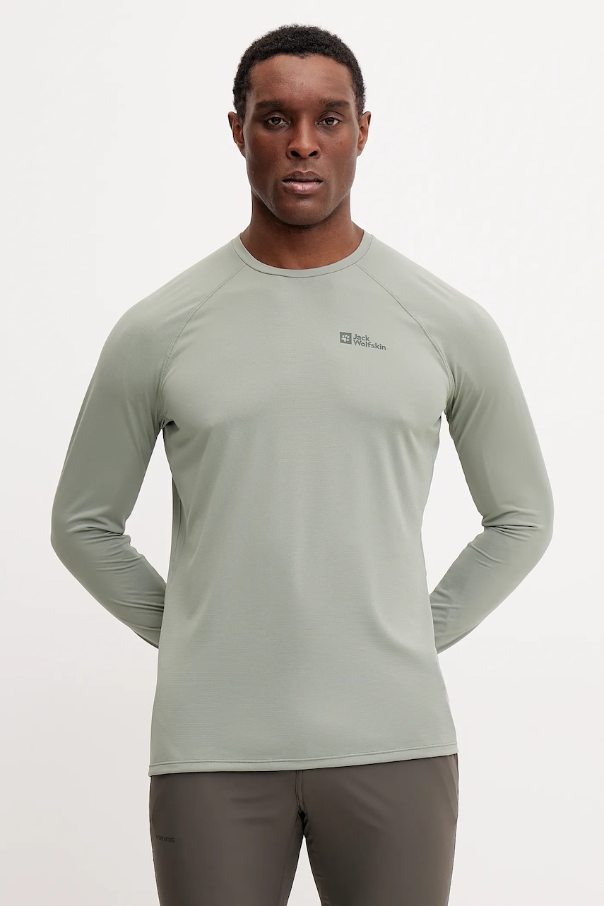 Jack Wolfskin longsleeve sport Prelight Swift culoarea verde, neted, A63803 Jack Wolfskin longsleeve sport Prelight Swift culoarea verde, neted, A63803