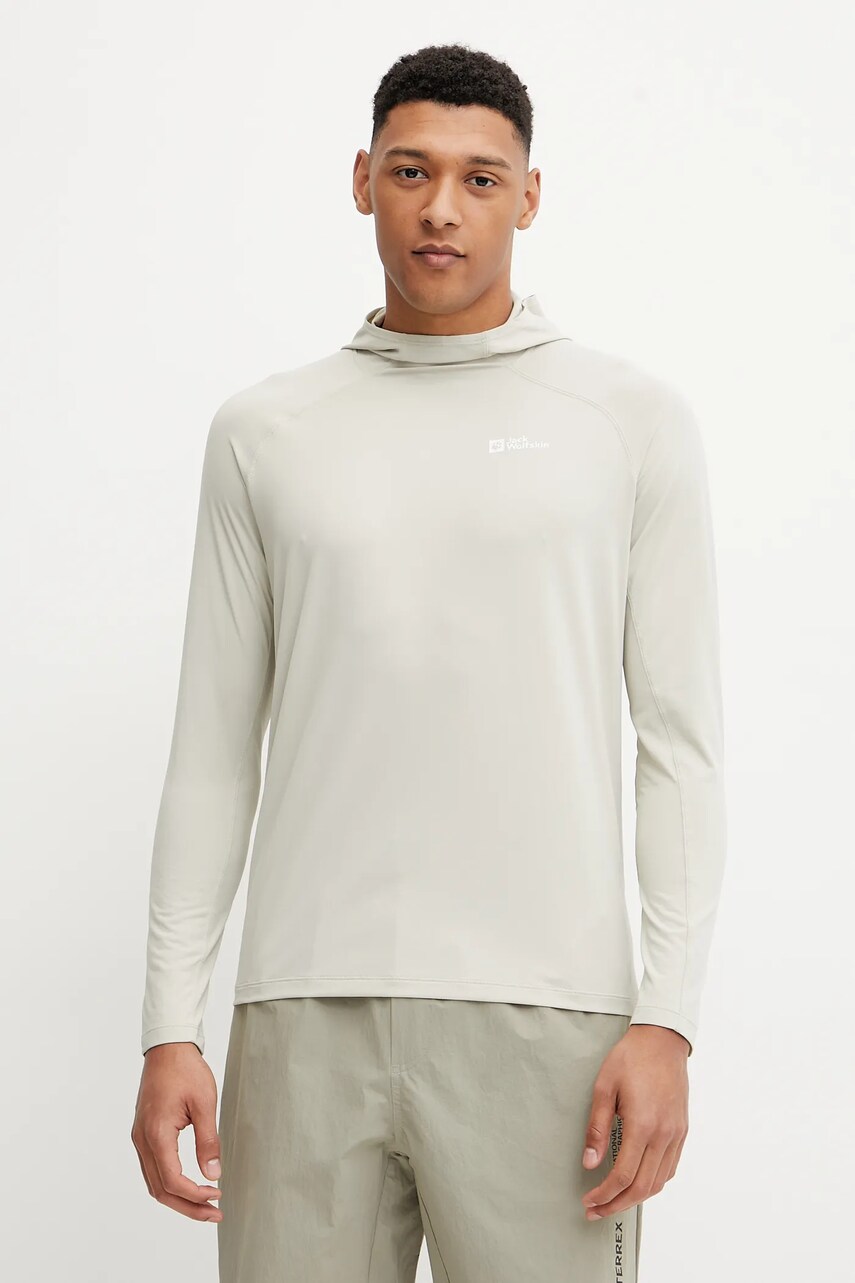 Jack Wolfskin hanorac în aer liber Prelight Swift culoarea bej, cu glugă, uni, A63797