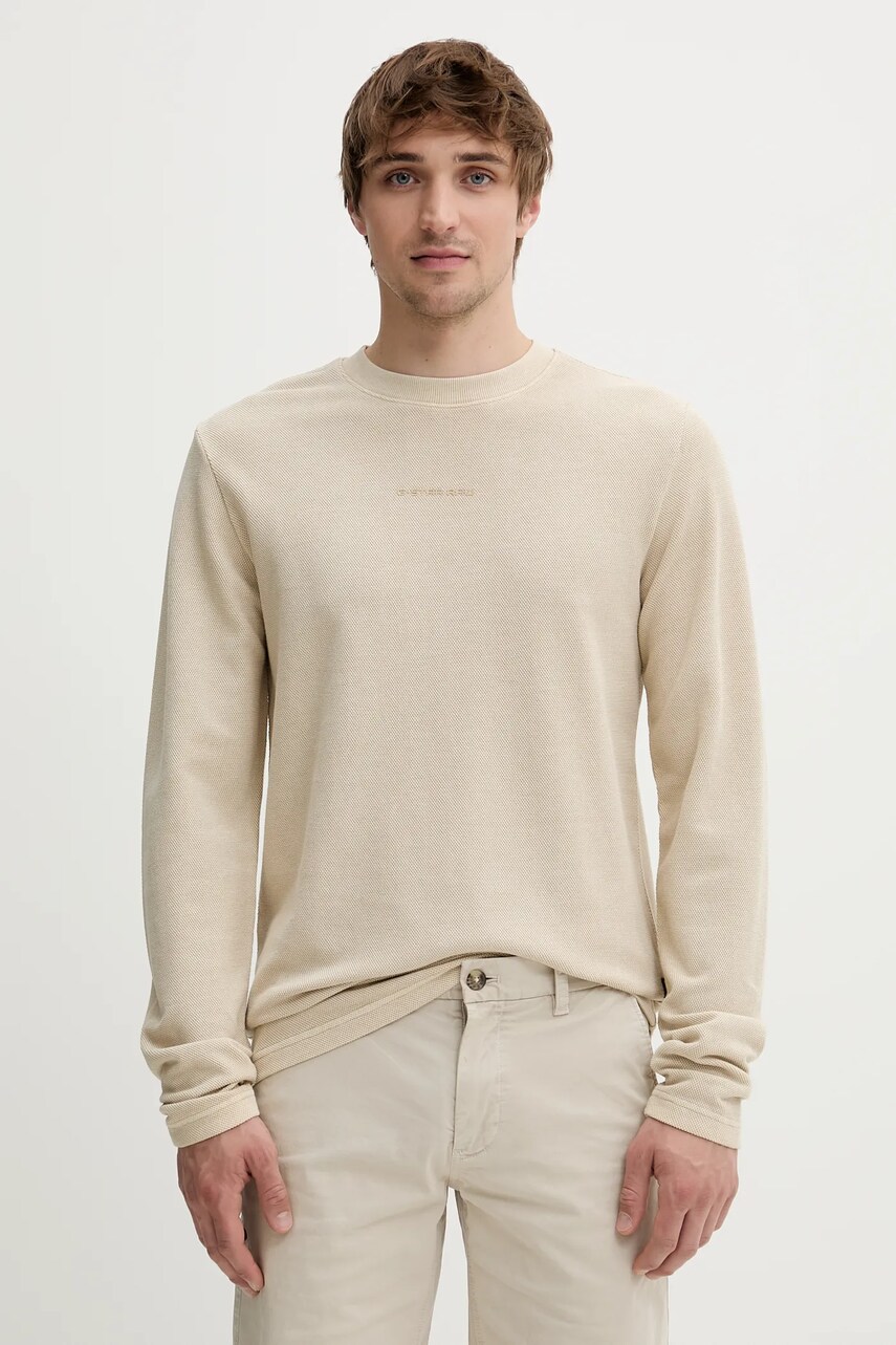 G-Star longsleeve din bumbac culoarea bej, uni, D25965-D895