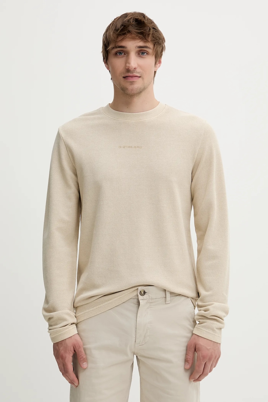 G-Star longsleeve din bumbac culoarea bej, uni, D25965-D895