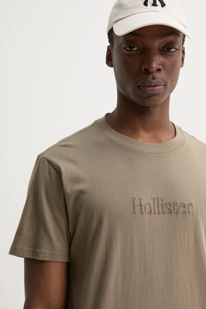 Hollister Co. tricou din bumbac barbati, culoarea verde, cu imprimeu, KI323-5134 Hollister Co. tricou din bumbac barbati, culoarea verde, cu imprimeu, KI323-5134