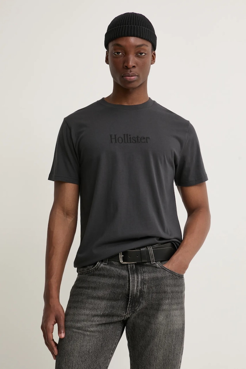 Hollister Co. tricou din bumbac barbati, culoarea gri, cu imprimeu, KI323-5134 Hollister Co. tricou din bumbac barbati, culoarea gri, cu imprimeu, KI323-5134