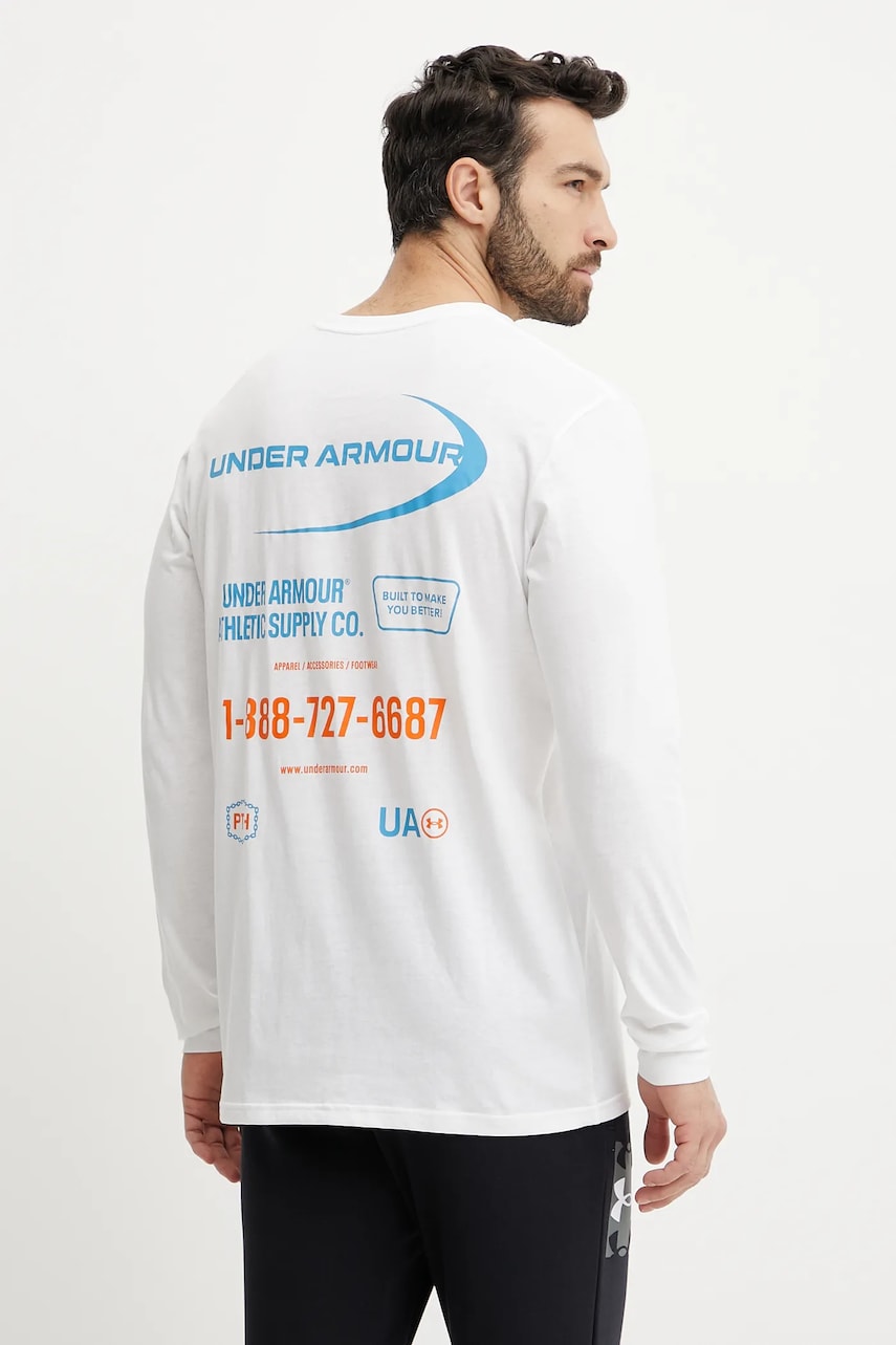 Under Armour mânecă lungă de antrenament Workwear Logo culoarea alb, cu imprimeu, 1390167
