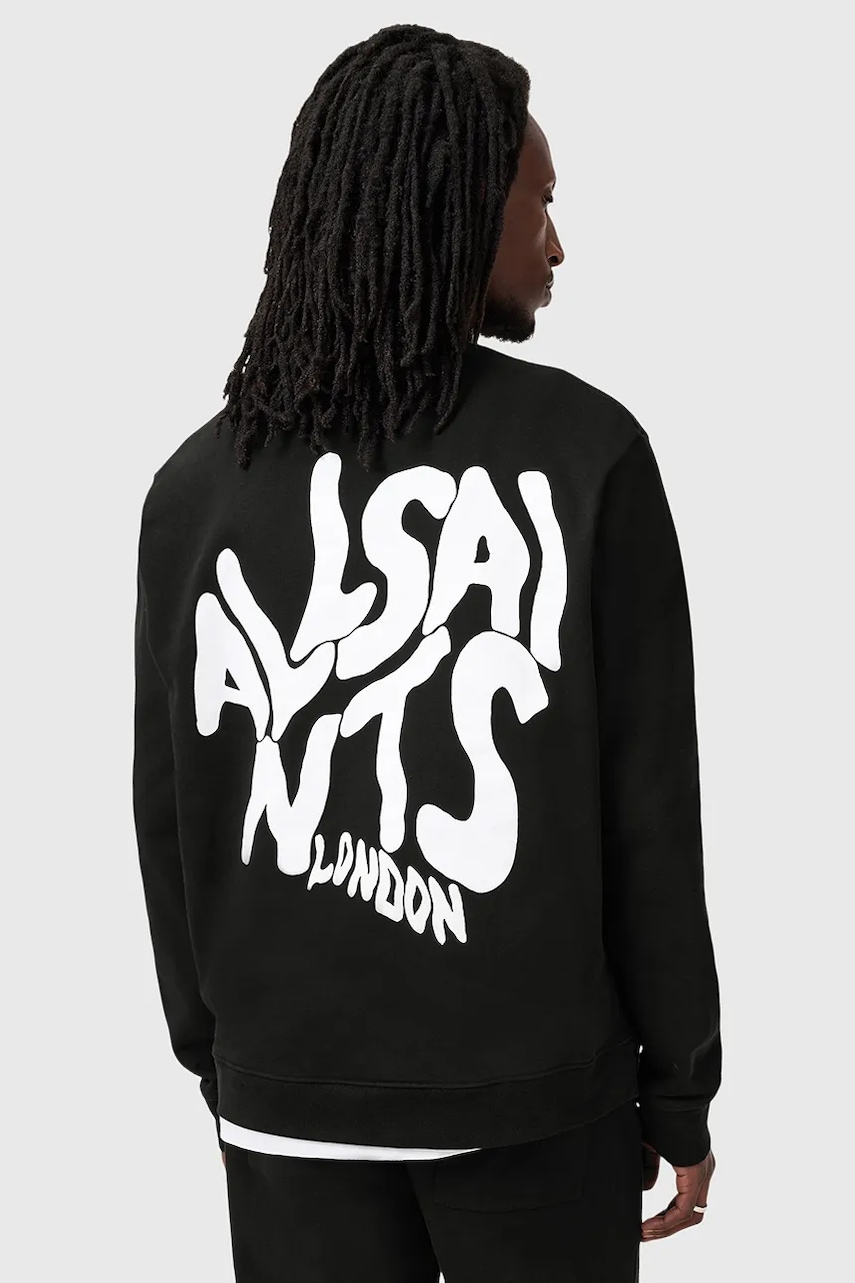 AllSaints hanorac de bumbac ORLANDO barbati, culoarea negru, cu imprimeu, M056NB