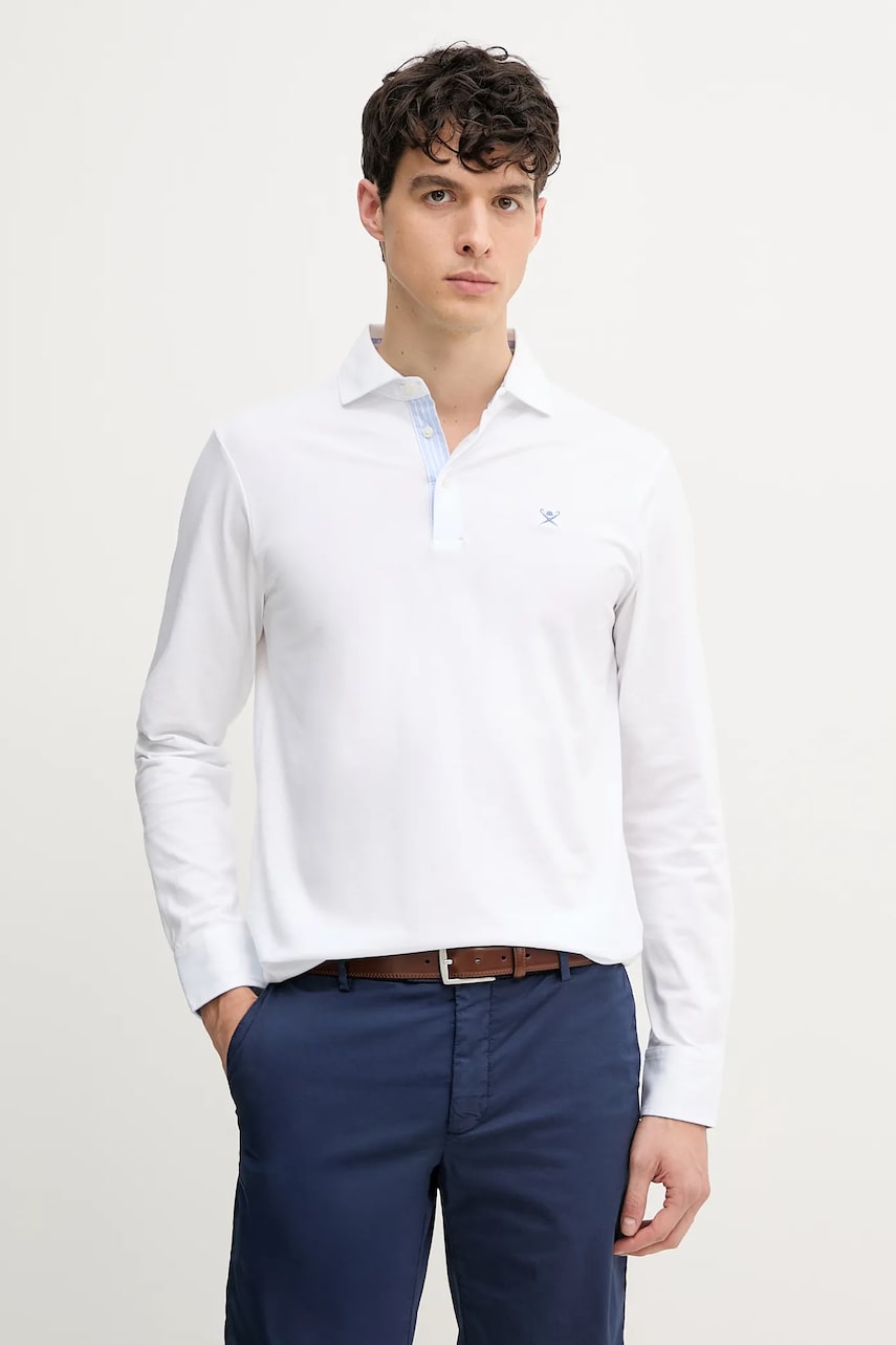 Hackett London longsleeve din bumbac culoarea alb, neted, HM551004 Hackett London longsleeve din bumbac culoarea alb, neted, HM551004