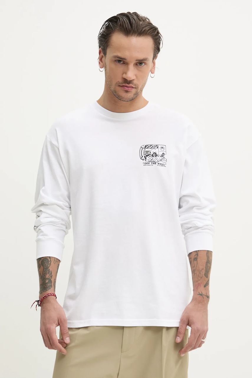 Vans longsleeve din bumbac culoarea alb, cu imprimeu, VN000M41WHT1 Vans longsleeve din bumbac culoarea alb, cu imprimeu, VN000M41WHT1