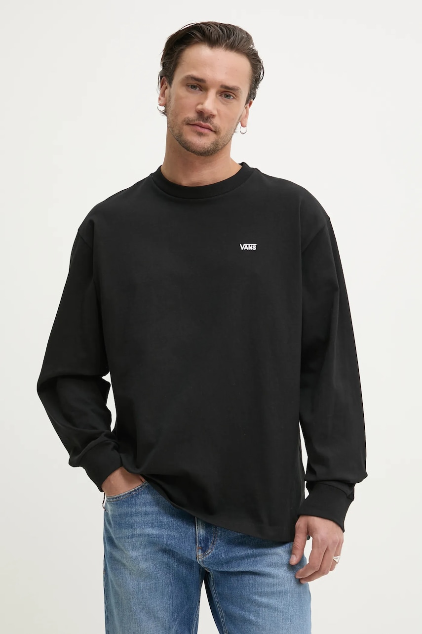 Vans longsleeve din bumbac culoarea negru, neted, VN000P1SBLK1