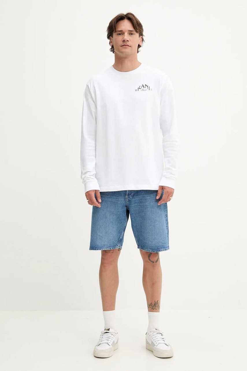 Хлопковый лонгслив Karl Kani цвет белый с принтом PD00005329