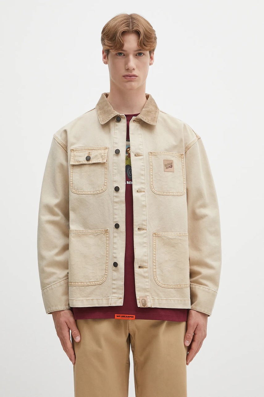 Bavlněná bunda A Bathing Ape béžová barva, přechodná, 1L30140308