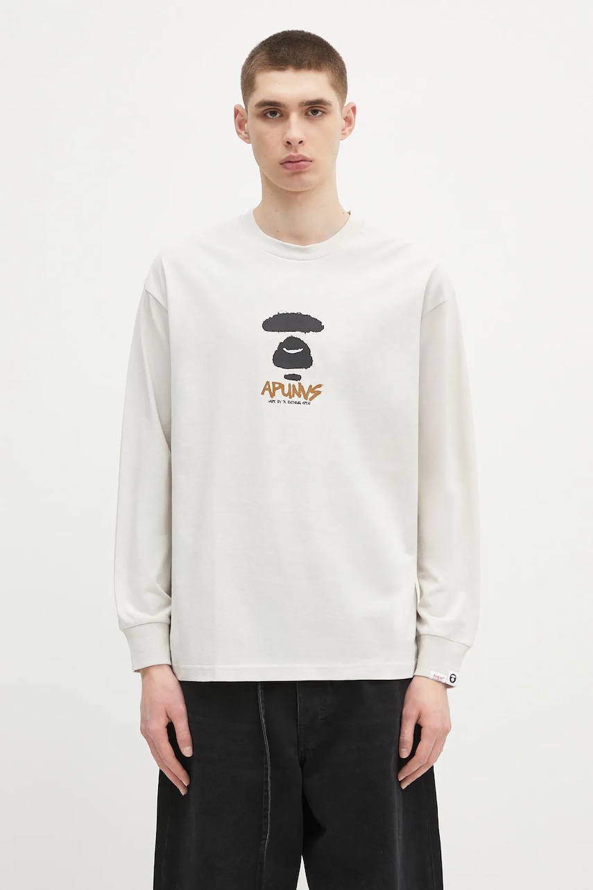 AAPE longsleeve din bumbac Basic Long culoarea gri, uni, AAPLTM1560XXN