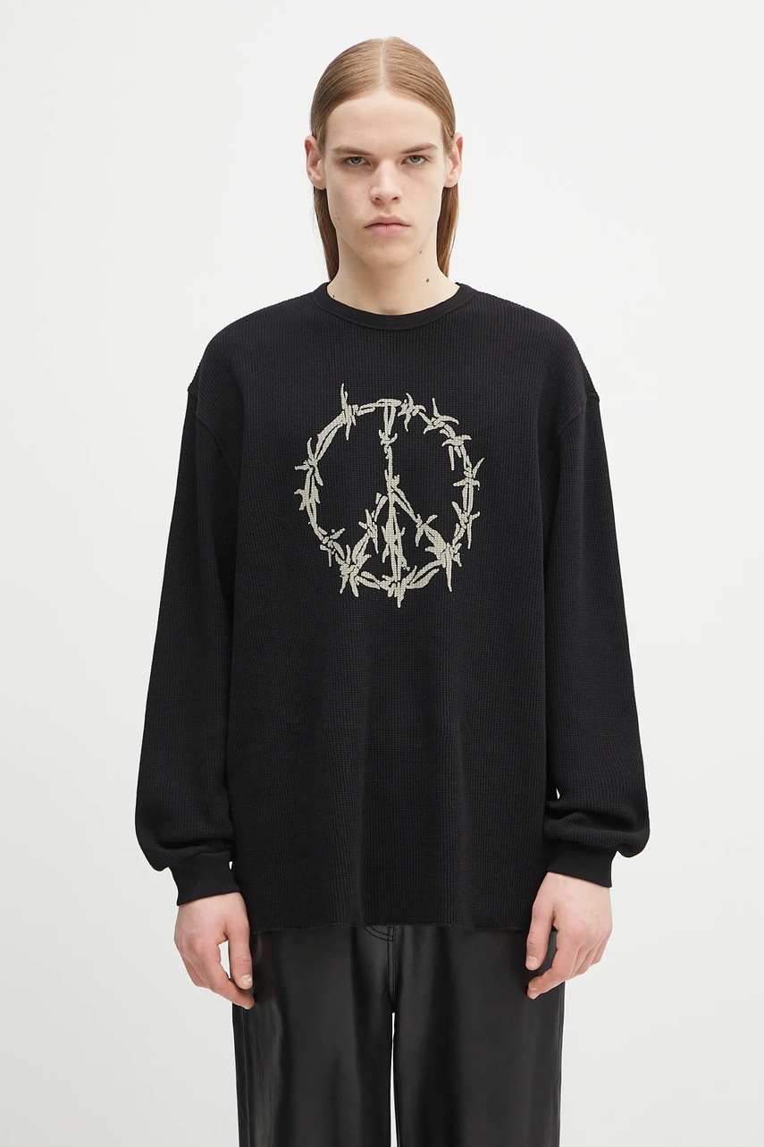 Aries hanorac de bumbac Peace Press Gothic Waffle LS Tee culoarea negru, cu imprimeu, AR6003903