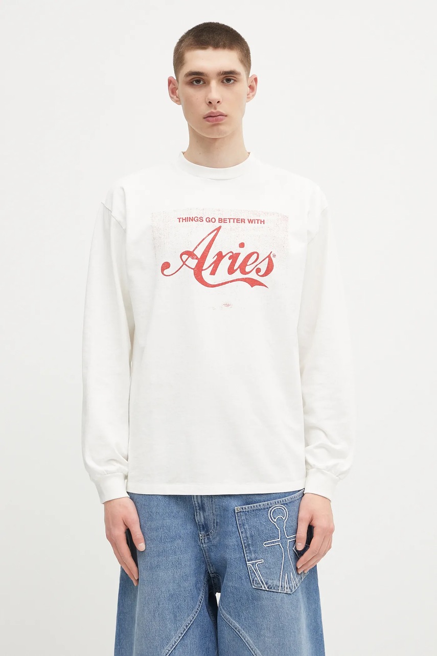 Bavlněné tričko s dlouhým rukávem Aries Faded Cola LS Tee bílá barva, s potiskem, AR6265203