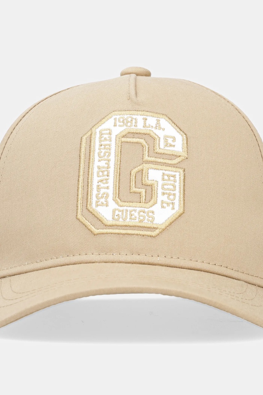 Детская хлопковая кепка Guess цвет бежевый с аппликацией L5RZ06 WO08O