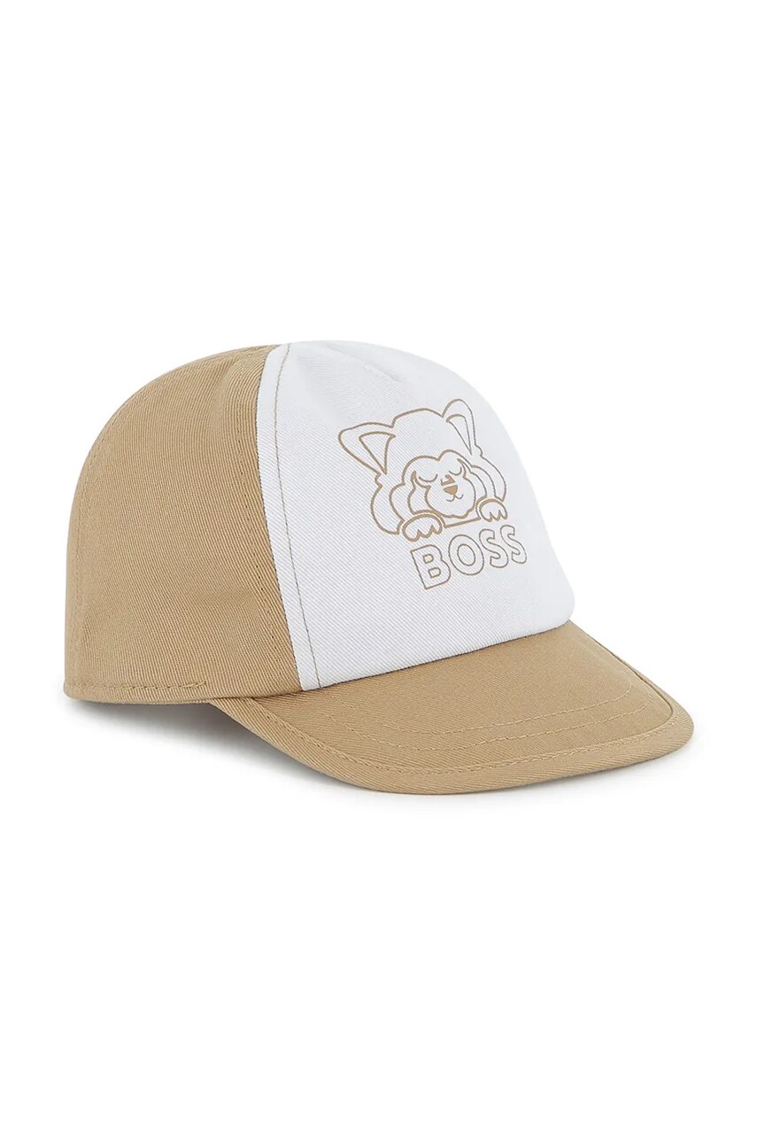 BOSS sapca din bumbac pentru copii culoarea bej, cu imprimeu, J51676