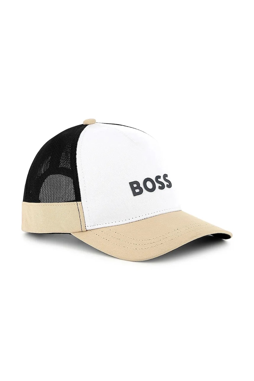 BOSS șapcă din bumbac pentru copii culoarea bej, cu imprimeu, J51687 BOSS șapcă din bumbac pentru copii culoarea bej, cu imprimeu, J51687