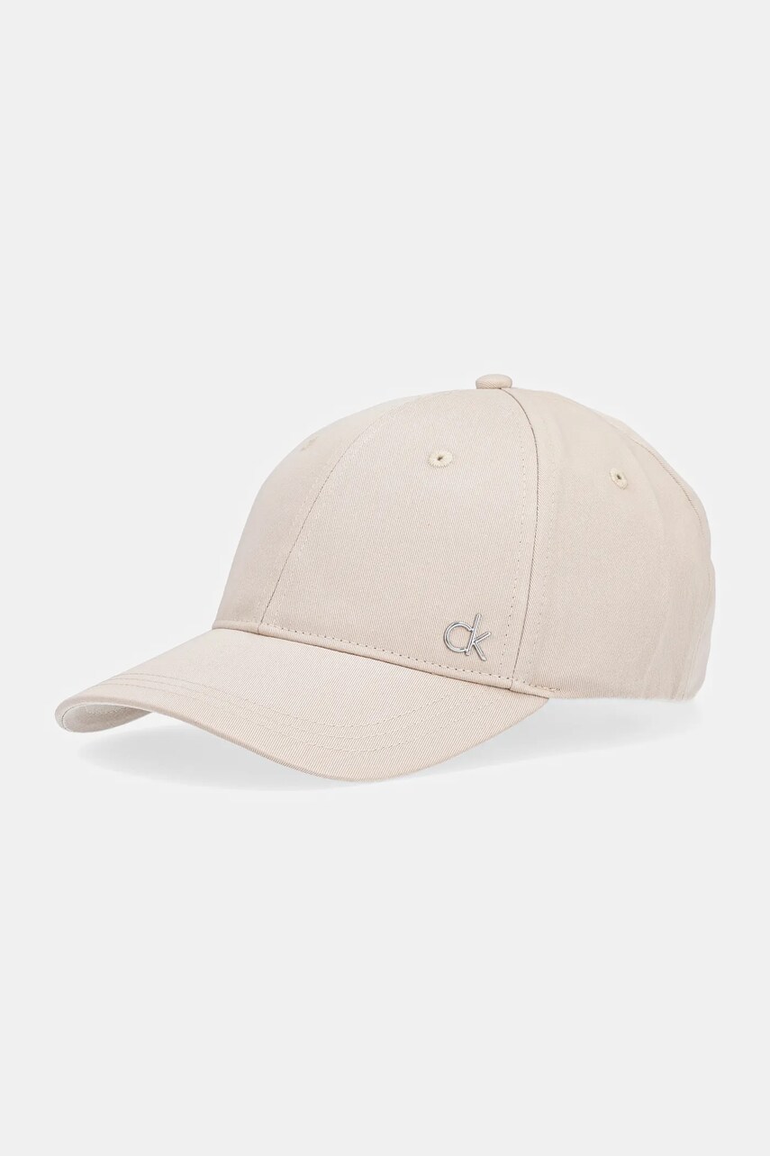 Levně Bavlněná baseballová čepice Calvin Klein béžová barva, s aplikací, K60K613102