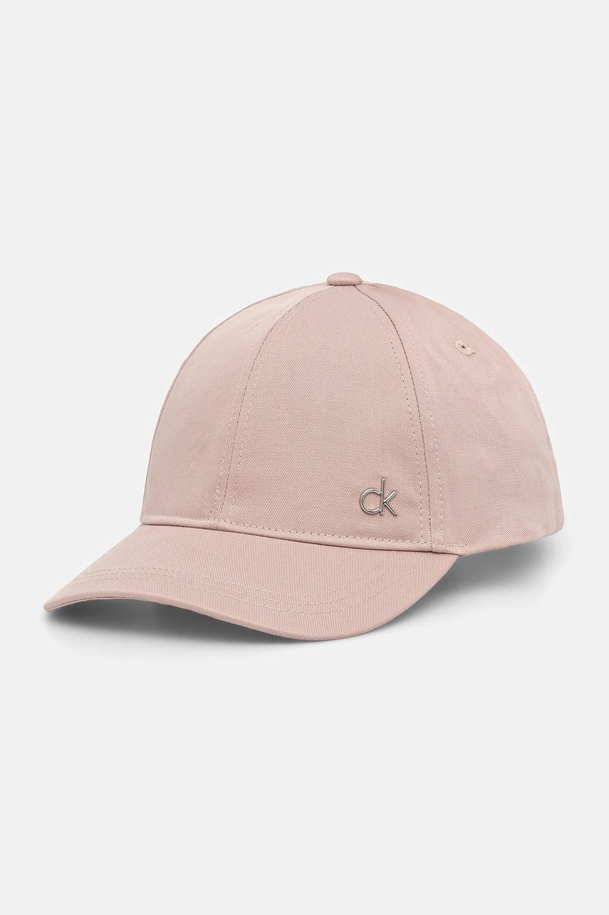 

Памучна шапка с козирка Calvin Klein в розово с апликация K60K613102, Розов