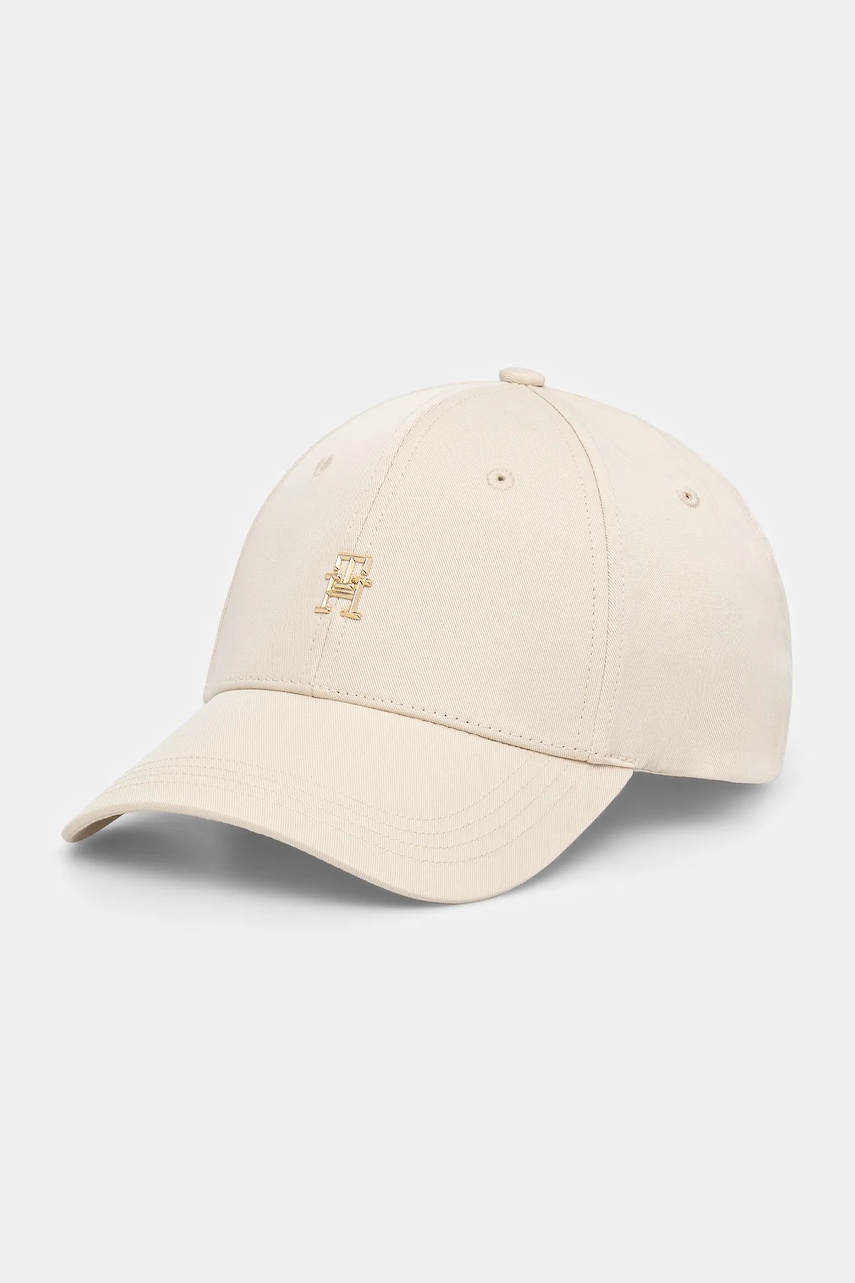 Levně Bavlněná baseballová čepice Tommy Hilfiger béžová barva, s aplikací, AW0AW16843