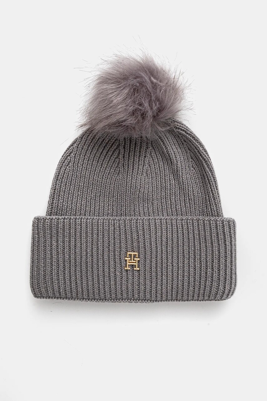 Levně Čepice z vlněné směsi Tommy Hilfiger šedá barva, AW0AW16848