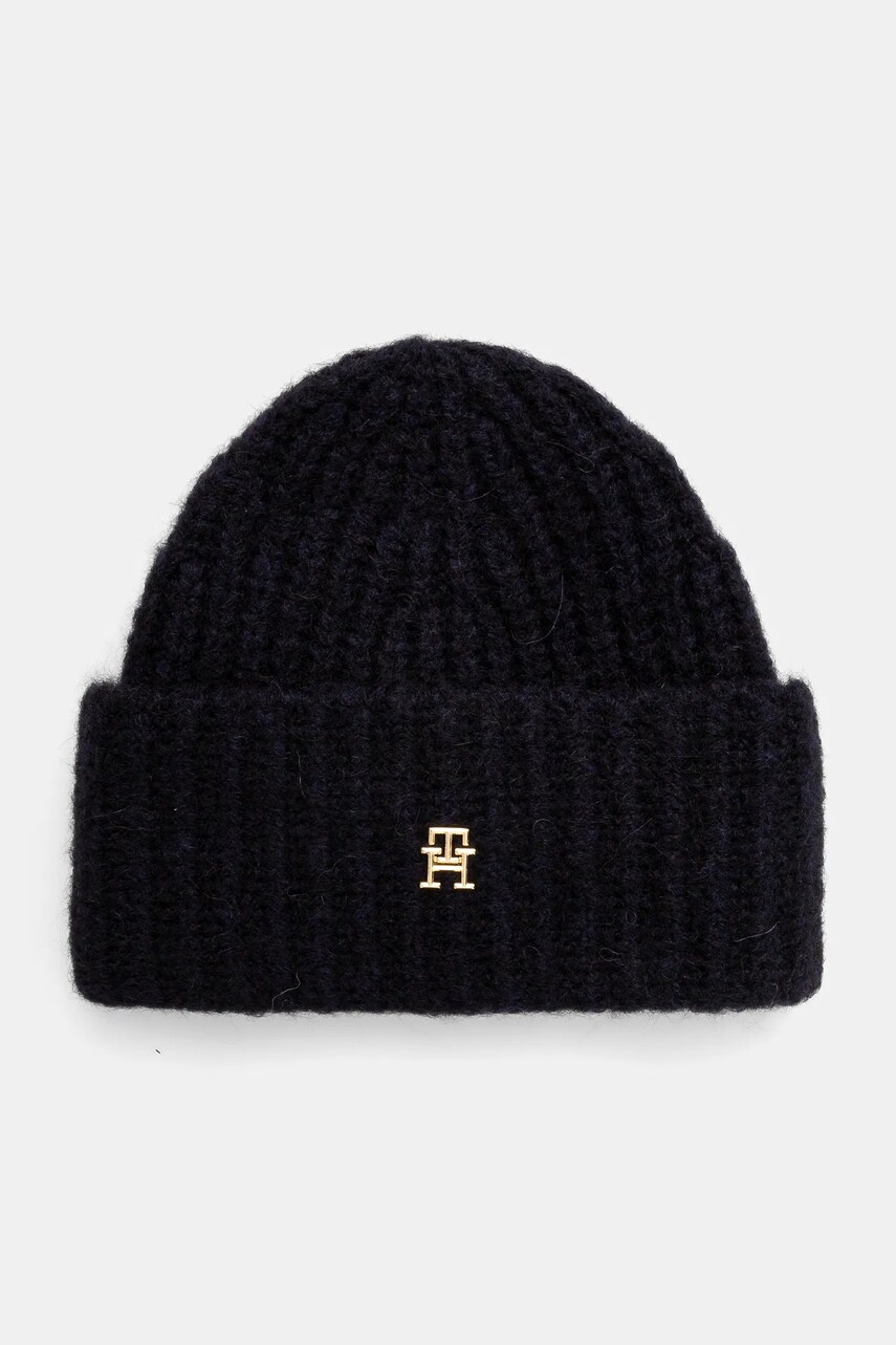 Levně Čepice z vlněné směsi Tommy Hilfiger tmavomodrá barva, z husté pleteniny, AW0AW16849