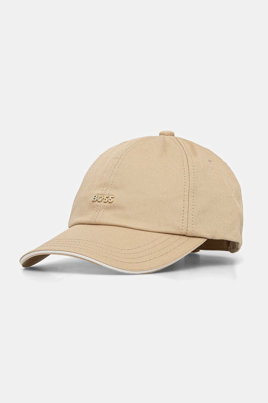BOSS czapka z daszkiem bawełniana kolor beżowy 50533367