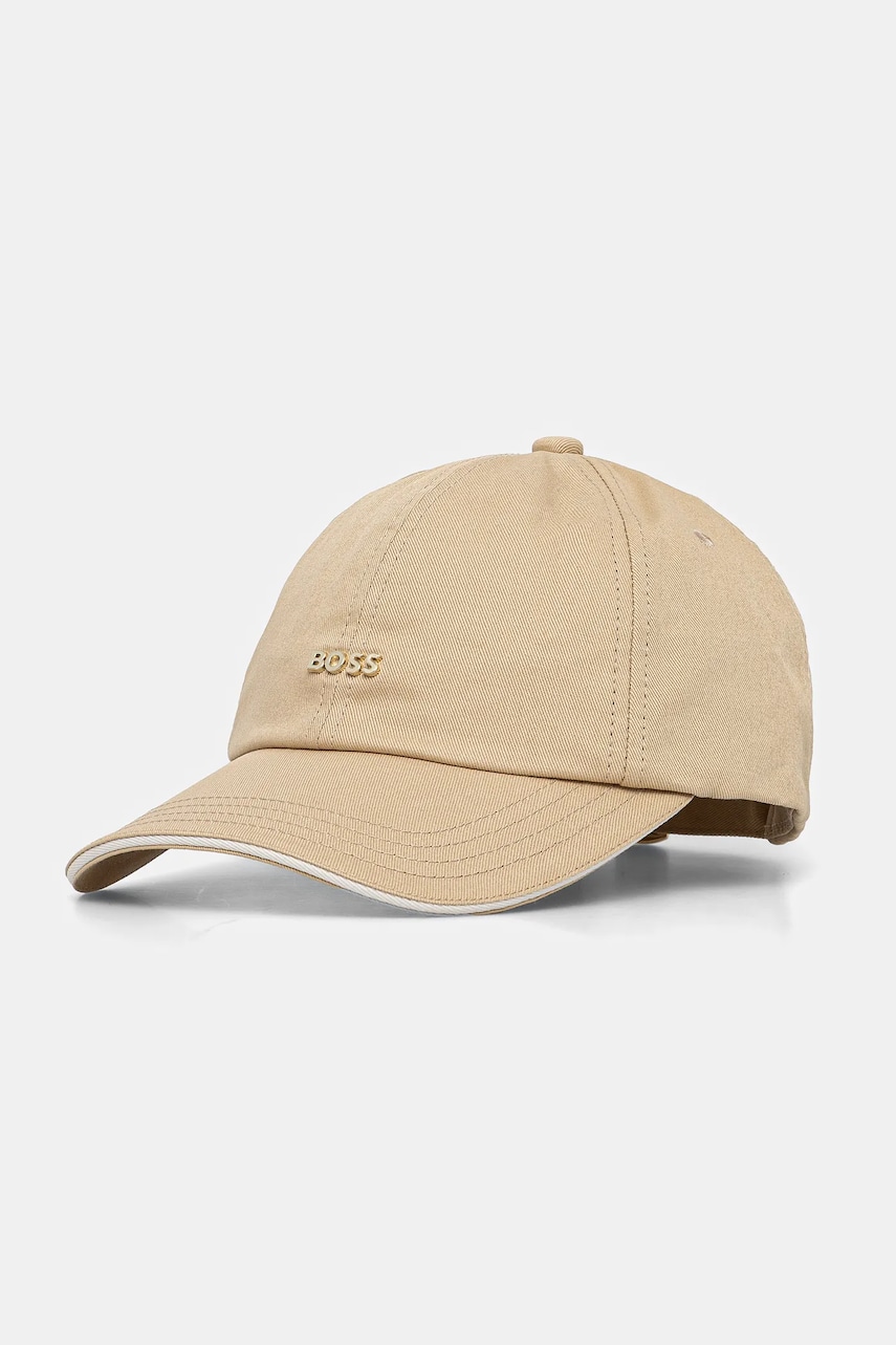 BOSS șapcă de baseball din bumbac culoarea bej, cu imprimeu, 50533367 BOSS șapcă de baseball din bumbac culoarea bej, cu imprimeu, 50533367