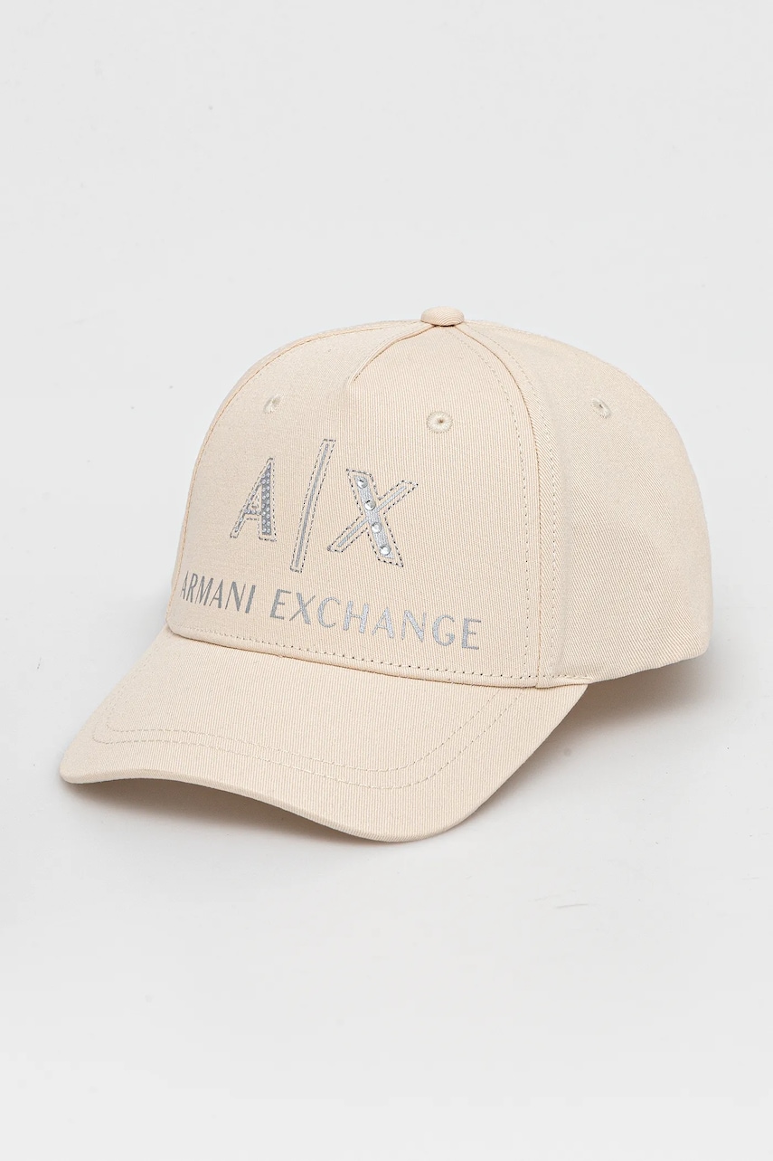 Armani Exchange sapca de baseball din bumbac culoarea bej, cu imprimeu, XW000873 AF13334