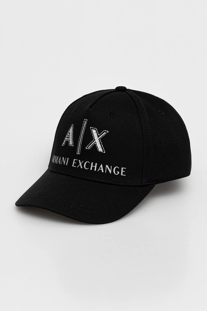 Levně Bavlněná baseballová čepice Armani Exchange černá barva, s aplikací, XW000873 AF13334