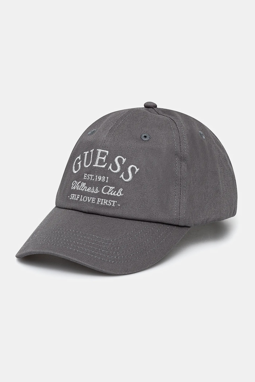 Levně Bavlněná baseballová čepice Guess LUREX šedá barva, s aplikací, V5RZ03 WFKN0
