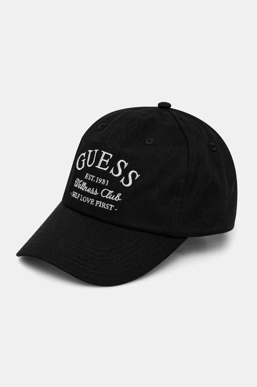 Levně Bavlněná baseballová čepice Guess LUREX černá barva, s aplikací, V5RZ03 WFKN0