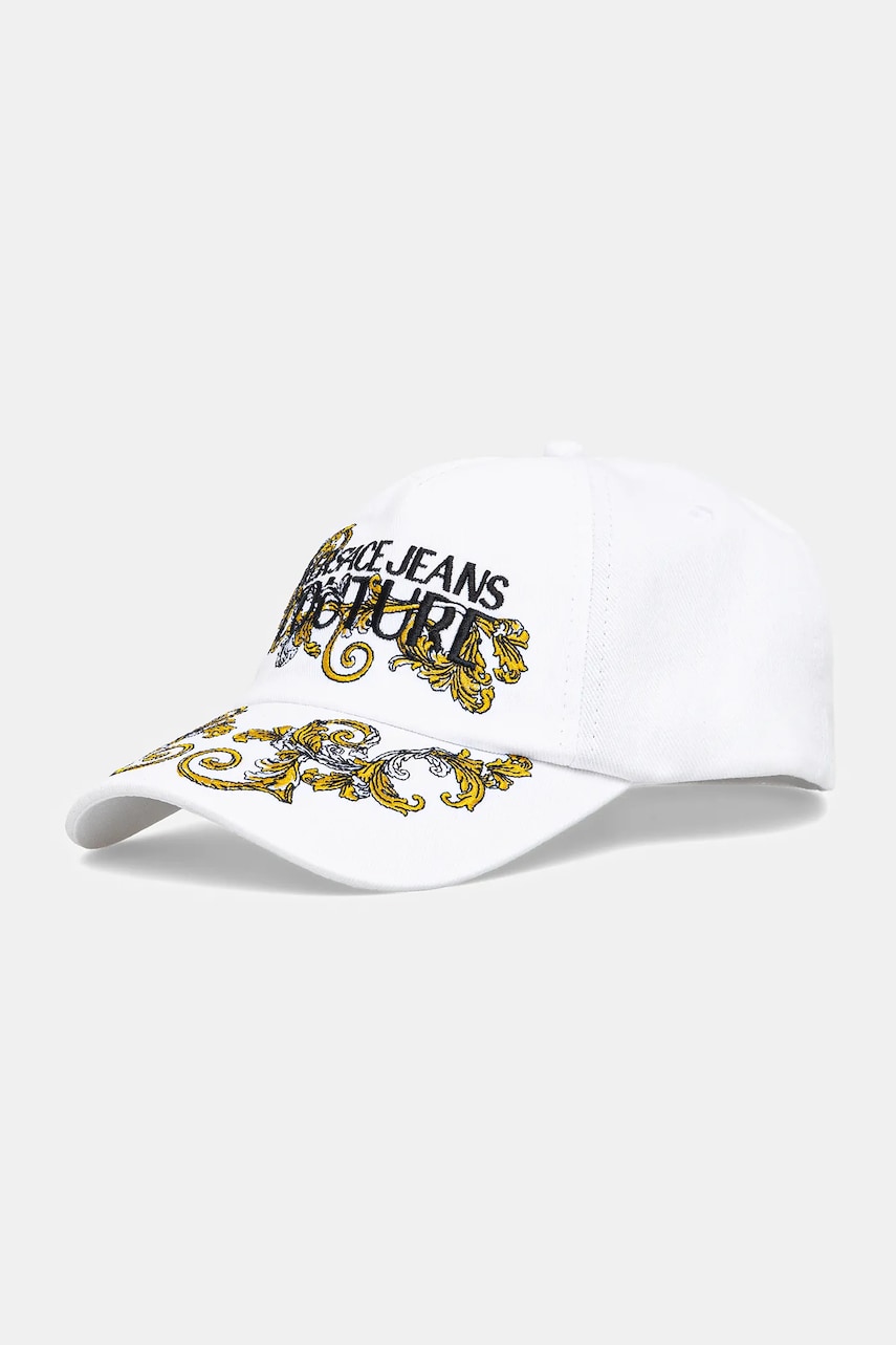 Versace Jeans Couture șapcă de baseball din bumbac femei, culoarea alb, cu imprimeu, 78HAZK17 ZG367 Versace Jeans Couture șapcă de baseball din bumbac femei, culoarea alb, cu imprimeu, 78HAZK17 ZG367