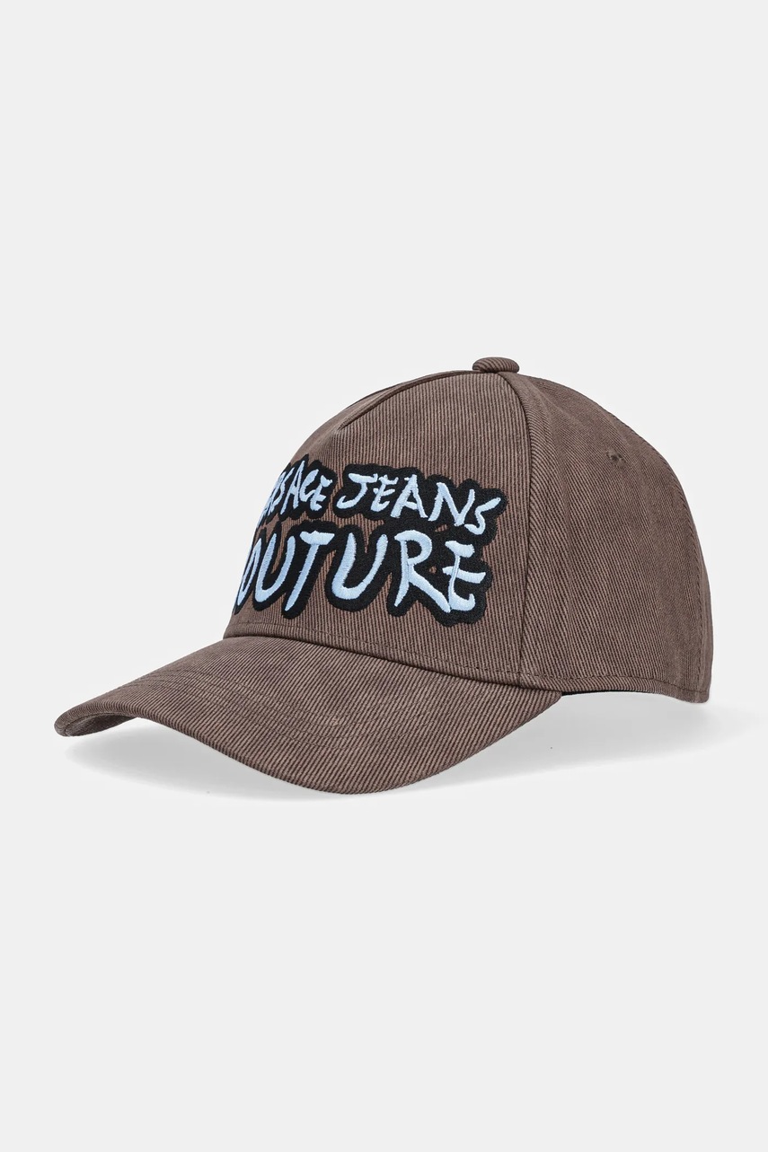 Levně Bavlněná baseballová čepice Versace Jeans Couture hnědá barva, s aplikací, 78HAZK61 ZG374