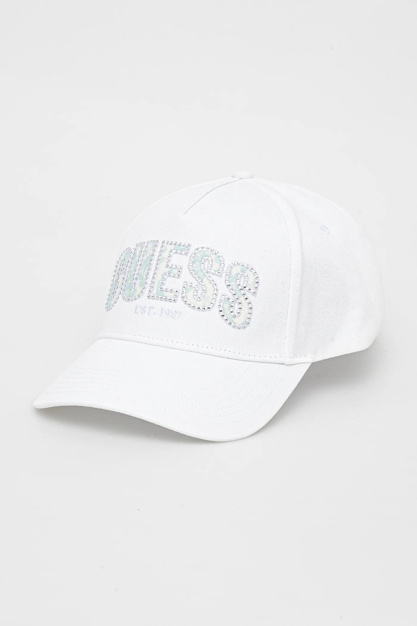 Levně Kšiltovka Guess INES dámská, bílá barva, hladká, W5GZ15 WEGD0