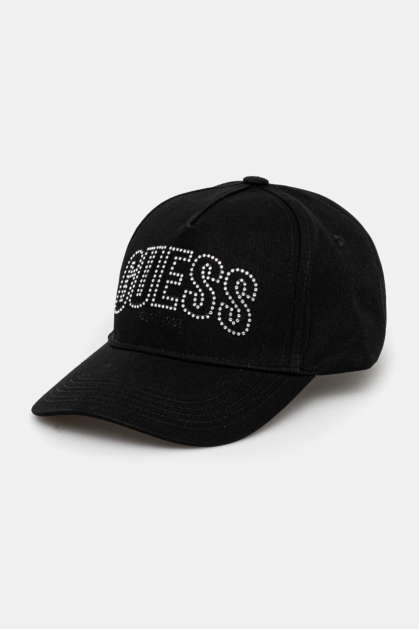 Levně Kšiltovka Guess INES dámská, černá barva, hladká, W5GZ15 WEGD0