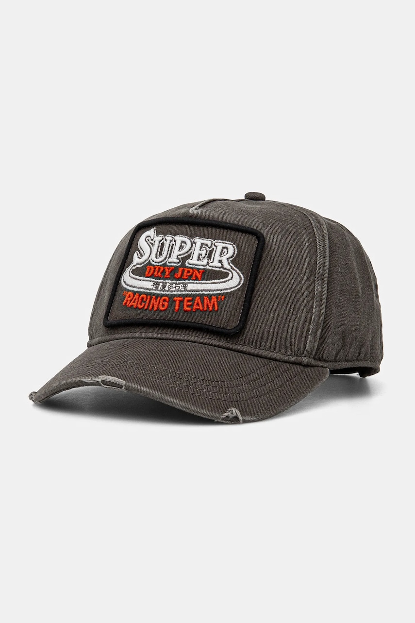 Superdry șapcă de baseball din bumbac culoarea gri, cu imprimeu, W9010177A-02A Superdry șapcă de baseball din bumbac culoarea gri, cu imprimeu, W9010177A-02A
