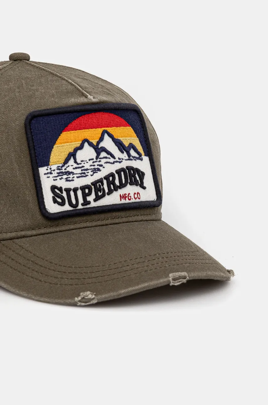 Хлопковая кепка Superdry женская цвет зелёный с аппликацией W9010177A-6JE Хлопковая кепка Superdry женская цвет зелёный с аппликацией W9010177A-6JE