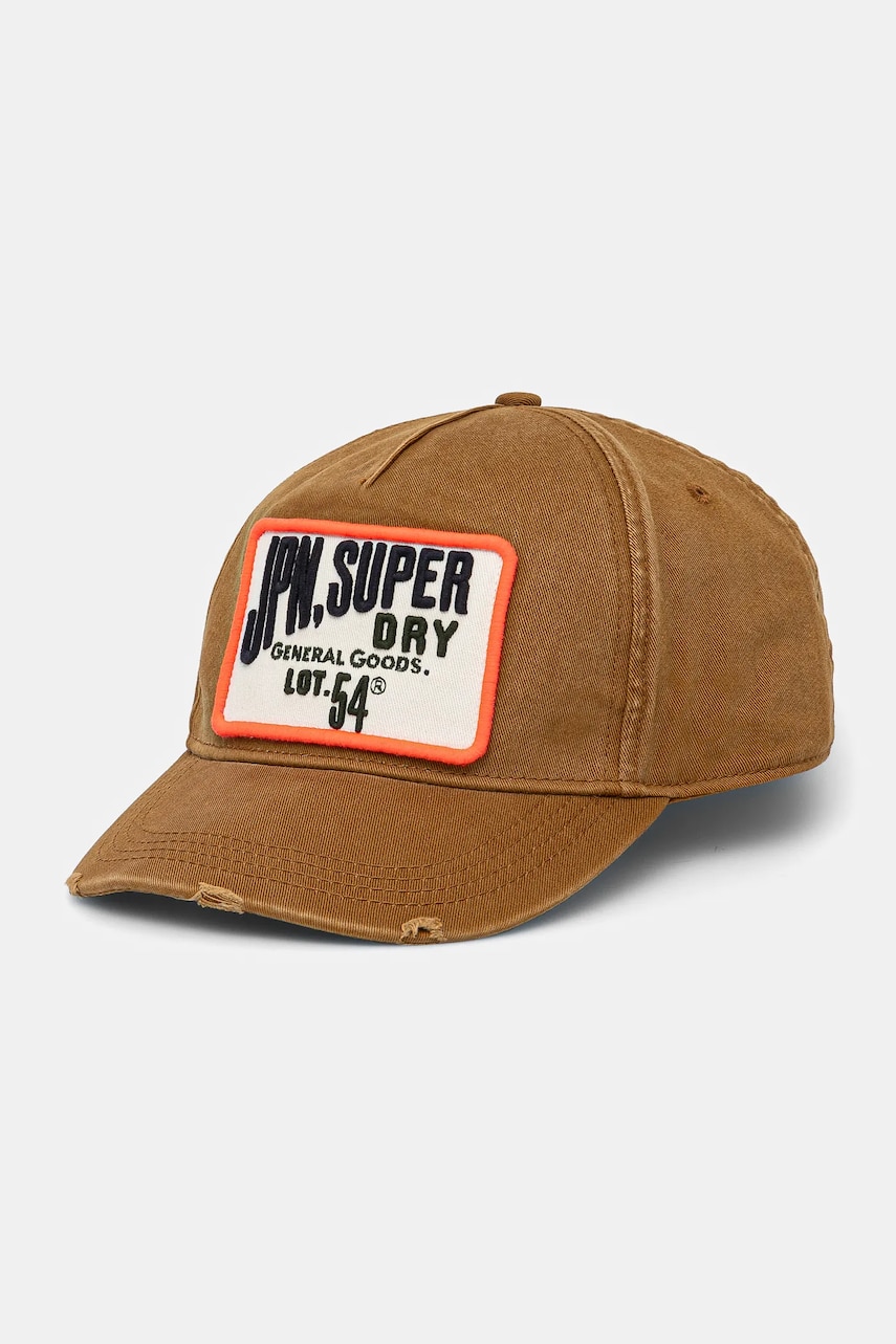 Superdry șapcă de baseball din bumbac culoarea maro, cu imprimeu, W9010177A-8MA Superdry șapcă de baseball din bumbac culoarea maro, cu imprimeu, W9010177A-8MA