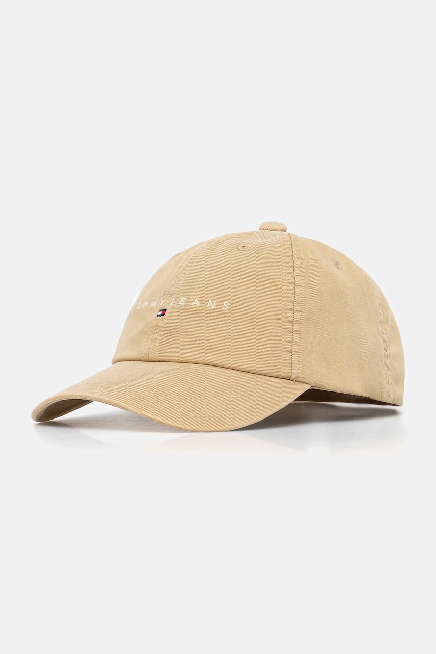 Tommy Jeans șapcă de baseball din bumbac culoarea bej, cu imprimeu, AW0AW17308 Tommy Jeans șapcă de baseball din bumbac culoarea bej, cu imprimeu, AW0AW17308