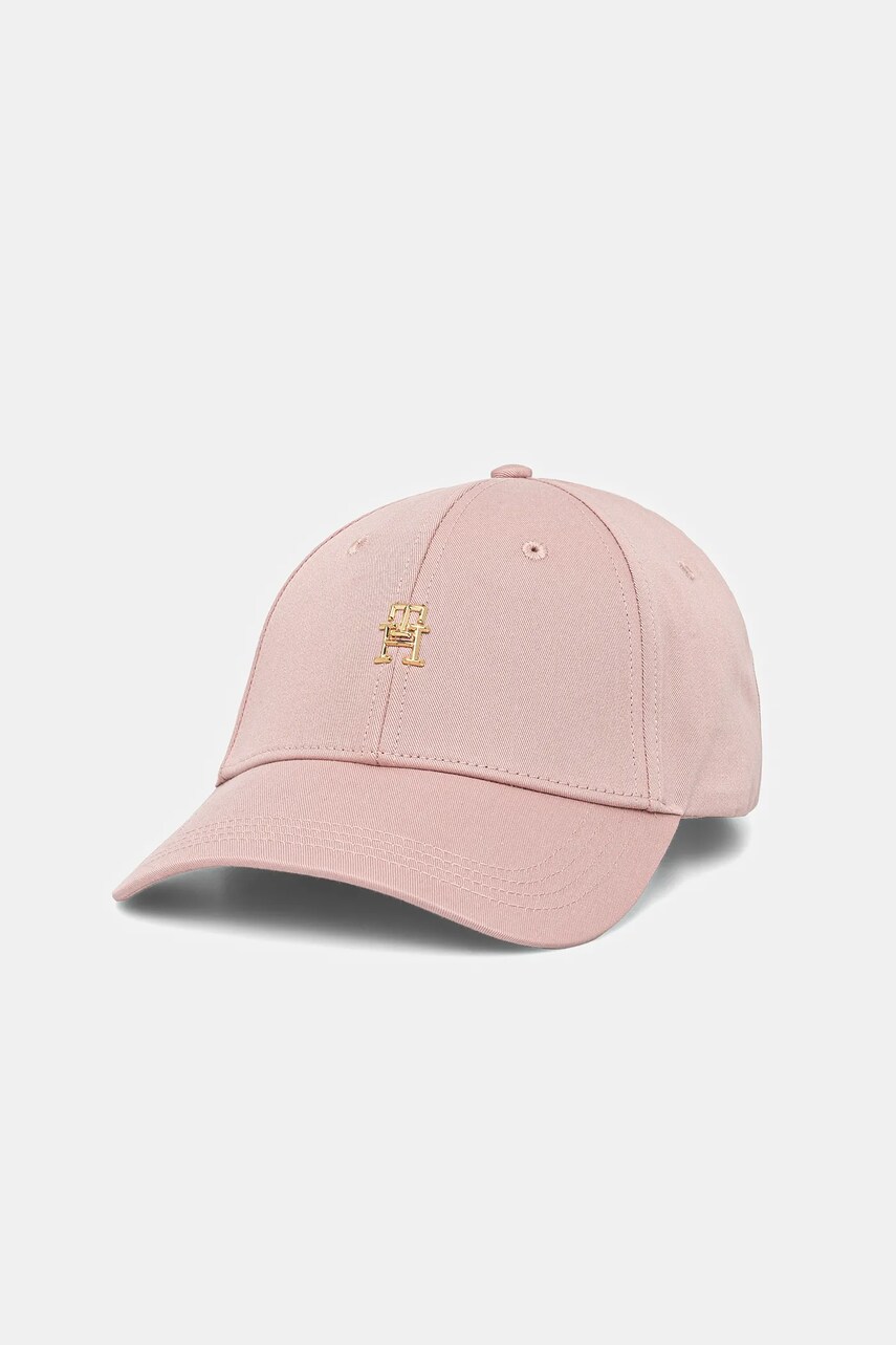 Levně Bavlněná baseballová čepice Tommy Hilfiger růžová barva, s aplikací, AW0AW17128