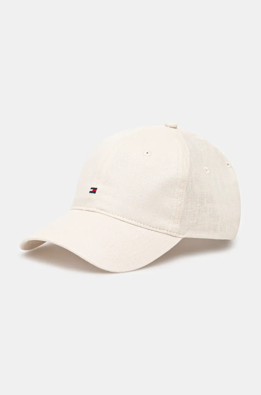 Levně Lněná kšiltovka Tommy Hilfiger béžová barva, AW0AW17130