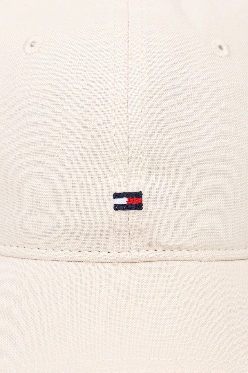 Льняная кепка Tommy Hilfiger цвет бежевый однотонная AW0AW17130 Льняная кепка Tommy Hilfiger цвет бежевый однотонная AW0AW17130