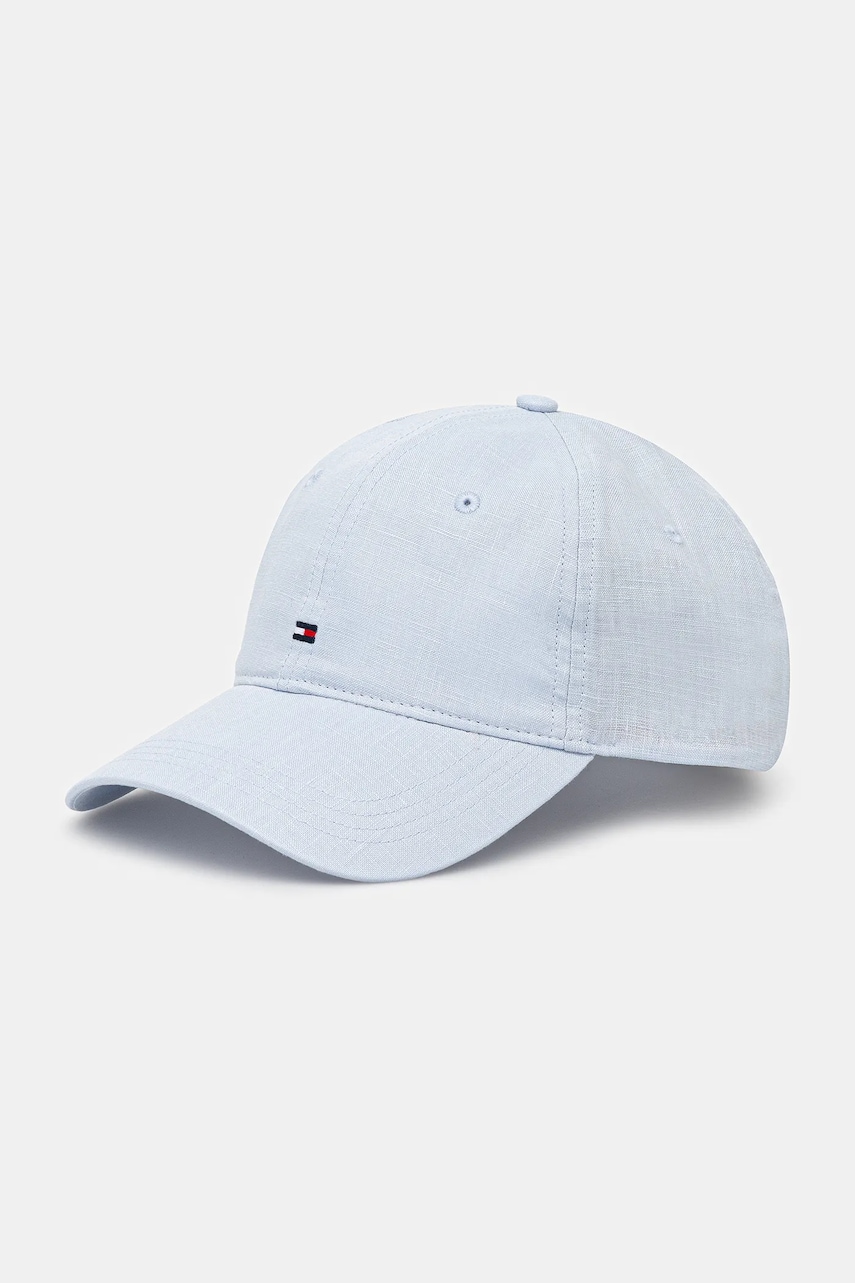 Levně Lněná kšiltovka Tommy Hilfiger modrá barva, AW0AW17130