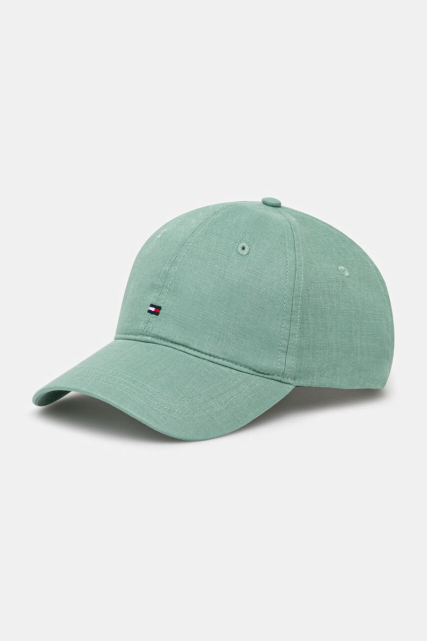 Levně Lněná kšiltovka Tommy Hilfiger zelená barva, AW0AW17130