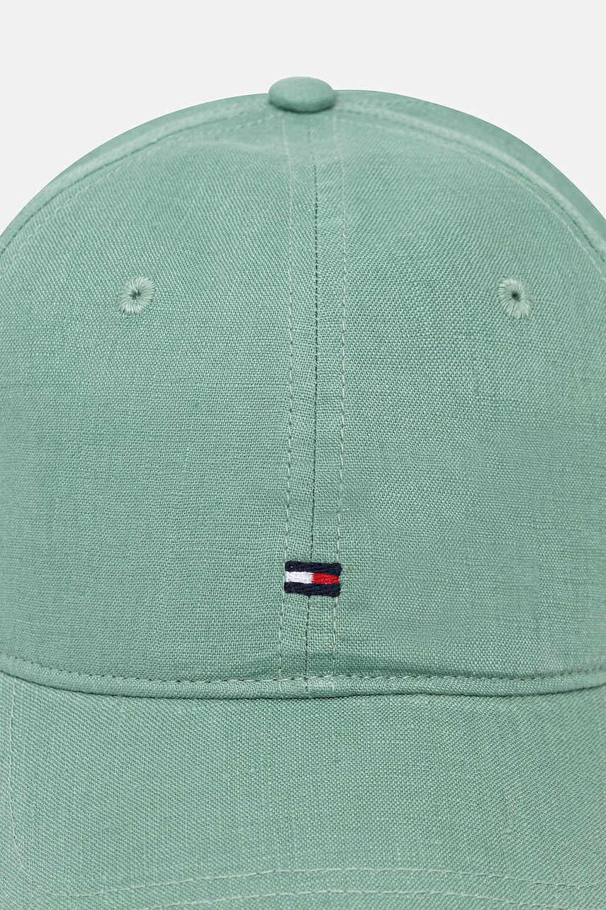 Льняная кепка Tommy Hilfiger цвет зелёный однотонная AW0AW17130 Льняная кепка Tommy Hilfiger цвет зелёный однотонная AW0AW17130