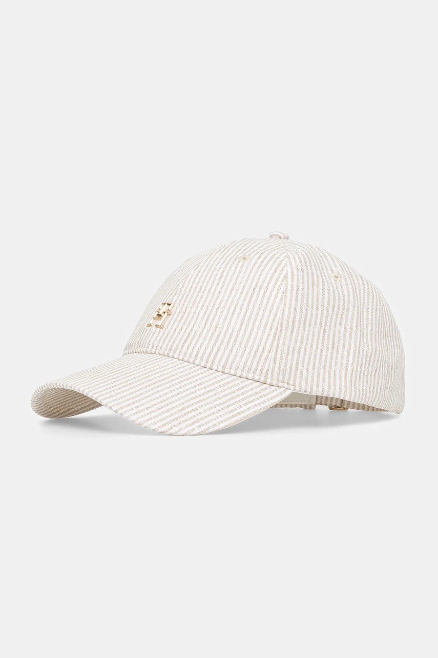 Levně Lněná kšiltovka Tommy Hilfiger béžová barva, AW0AW17141