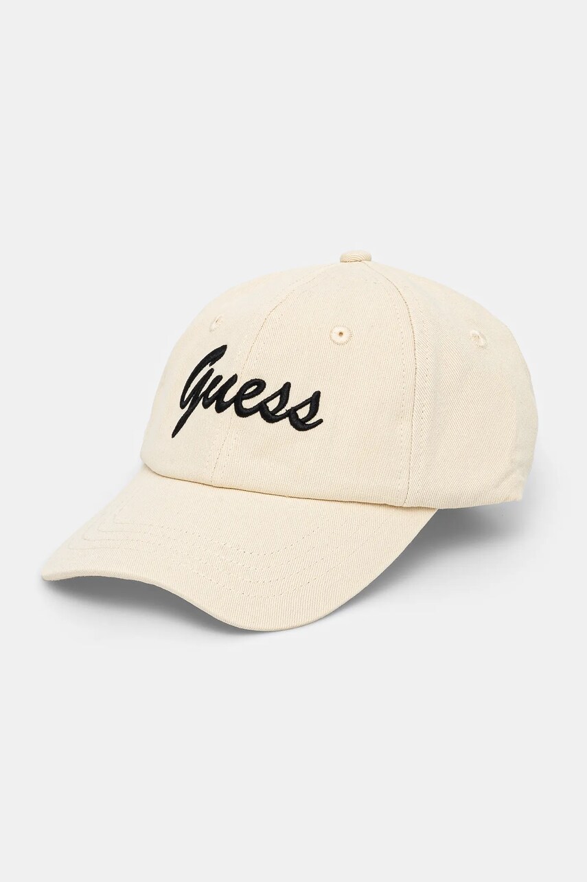Levně Bavlněná baseballová čepice Guess béžová barva, s aplikací, V5GZ00 WFKN0