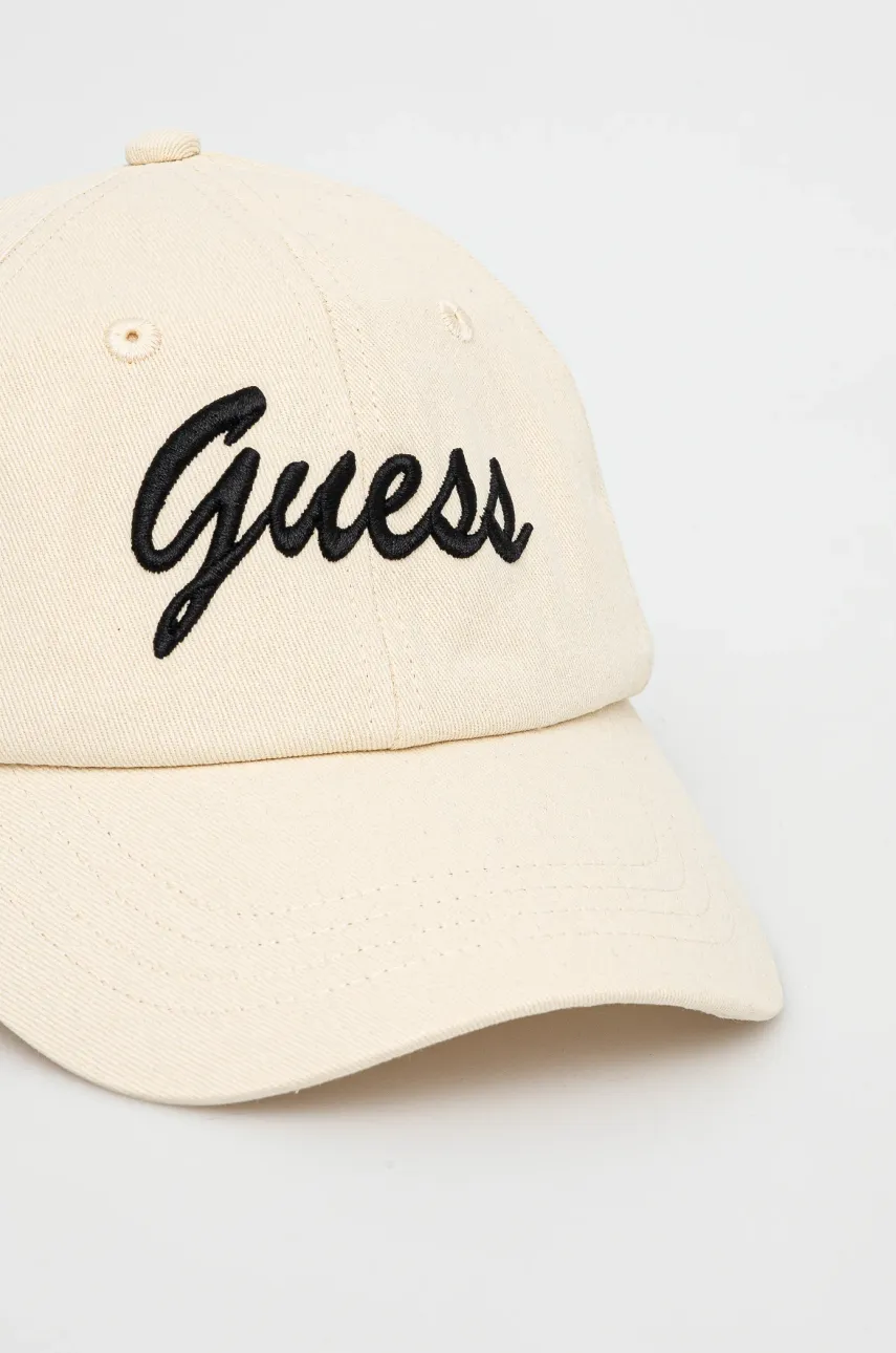 Хлопковая кепка Guess женская цвет бежевый с аппликацией V5GZ00 WFKN0 Хлопковая кепка Guess женская цвет бежевый с аппликацией V5GZ00 WFKN0