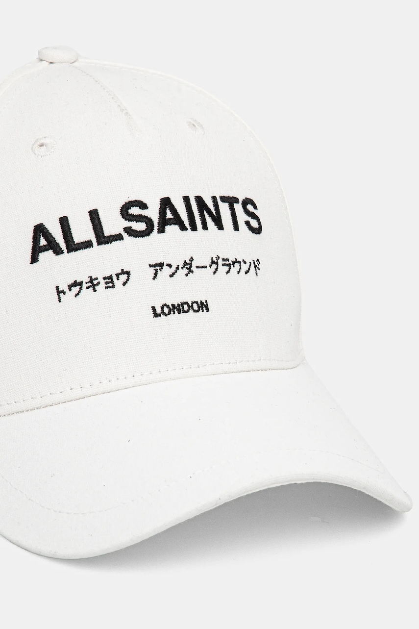 Хлопковая кепка AllSaints цвет белый с аппликацией 29AS101819 Хлопковая кепка AllSaints цвет белый с аппликацией 29AS101819