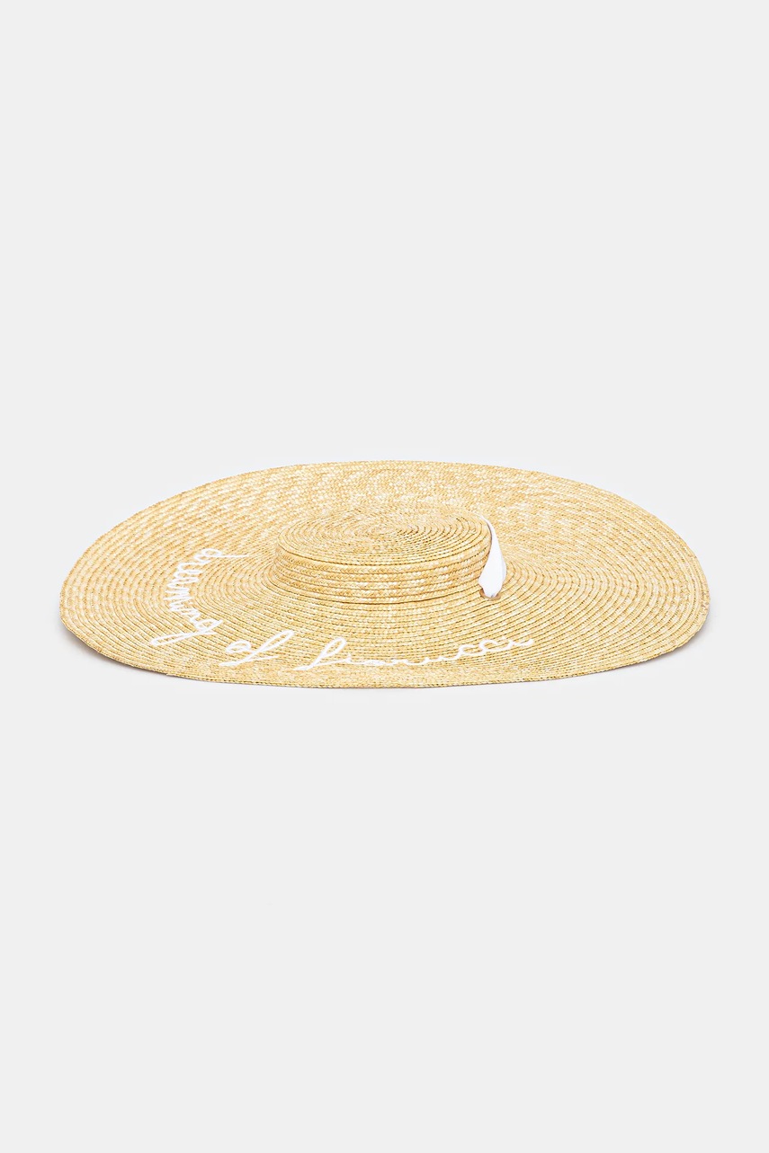 Fiorucci palarie Straw Embroidered Tie Ribbon culoarea bej, W02SMAHA399ST01NA02